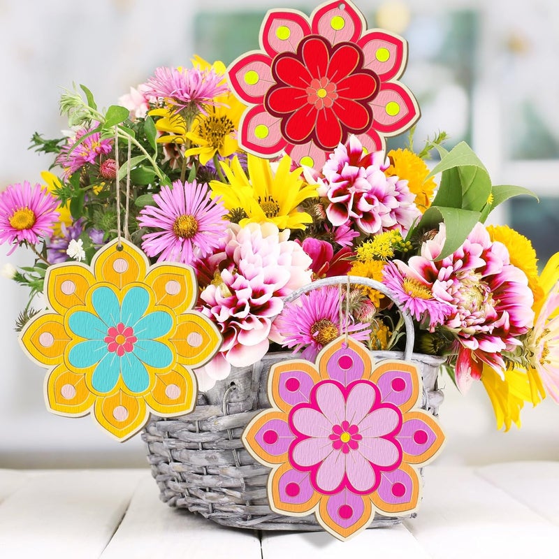 Sophena Large Size 7 inch Wooden Spring Ornaments to Paint, Wooden Flower Cutouts DIY Blank Unfinished Round Wood Discs Ornament for Crafts Hanging Decorations(10PCS) - Image 4